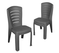 Garronda Silla de Jardín Apilable Efecto Ratán 3 uds Antracita GD-0270 | Respaldo de lamas · Polipropileno · Apilable · Resistente al clima y a los rayos UV · Para jardín, balcón y terraza