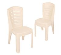 Garronda Silla de Jardín Apilable Efecto Ratán 3 uds Beige GD-0270 | Respaldo de lamas · Polipropileno · Apilable · Resistente al clima y a los rayos UV · Para jardín, balcón y terraza