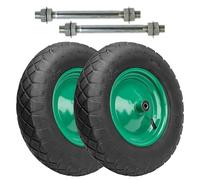 Garronda x2 Rueda inflable 4.80/4.00-8 - Rueda Carretilla con Neumático, Cámara con Válvula, llanta metálica y Rodamientos - 4PR Ø390mm hasta 220 kg - Para Carretillas de obra y jardín (Negro-Verde)