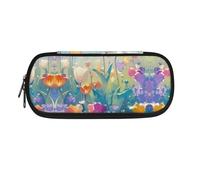 Garronmavis Bonito estuche Capybara para lápices, papelería, arte abstracto, con cremallera, para escuela, oficina, suministros escolares de teñido anudado, Flor de tulipán dibujada a mano, Mochila