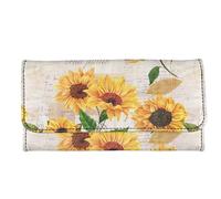 Garronmavis Cartera de piel sintética con diseño de rombos, para mujeres y hombres, a rayas de caballo rómbico, bolso largo y duradero, Postal retro con diseño de girasol, Casual