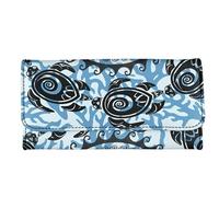 Garronmavis Carteras de piel sintética con diseño de flores de ciruelo rosa para mujeres y hombres, con rayas rombicas, color verde camuflaje, duradero, largo, Tortuga marina negra coral, Casual