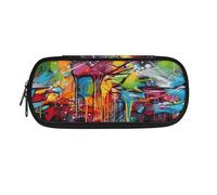 Garronmavis Estuche para lápices con diseño de árbol de bocetos para niños y niñas, diseño de rayas en espiral, gran capacidad, mandala, gatito, estuche duradero, Pinturas de graffiti coloridas,