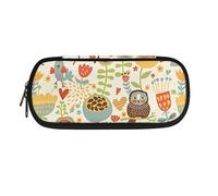 Garronmavis Estuche para lápices con diseño de búho, diseño de margaritas rojas y mariquitas, diseño de cielo estrellado, Búho floral de dibujos animados, Mochila escolar