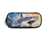 Garronmavis Estuche para lápices con diseño de tortuga marina para adolescentes, diseño de gato y tiburón, con apertura amplia, diseño de lunares de color, tiburón acuarela, Mochila escolar