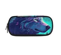 Garronmavis Estuche para lápices de Cocker Spaniel Tigre, diseño de calavera escolar y flores, estuche duradero para lápices de pintura fluida, Lobo degradado turquesa, Mochila escolar