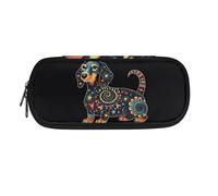 Garronmavis Estuche para lápices de gran capacidad, diseño de girasol y esqueleto divertido con bolsillo con cremallera, Tribu Dachshund, Mochila escolar