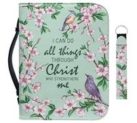 Garronmavis Funda bíblica con diseño de Dios diciendo para niñas, bolsa de la Biblia con diseño de pájaros y flores, con llavero de asa de bolsillo, XL
