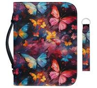 Garronmavis Funda bíblica con diseño de mariposas de acuarela para mujer, colorida morpho, a prueba de polvo, funda de la Biblia con llavero, tamaño L