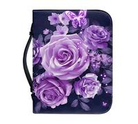 Garronmavis Funda bíblica con diseño de mariposas y rosas moradas para mujer, bolsa de la Biblia con bolsillos, funda de arte floral para peregrinación, talla M