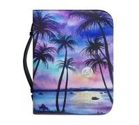 Garronmavis Funda bíblica con diseño de palmeras y galaxias degradadas para mujer, diseño de árbol de cielo estrellado, bolsa bíblica para peregrinación, talla M