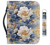 Garronmavis Funda bíblica de peonía bohemia con diseño de flores y pintura floral con llavero de cuero a juego, talla L