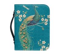 Garronmavis Funda bíblica de piel sintética con diseño de pavo real y flores turquesas para mujer, bolsa de la Biblia de pavos reales de libélula, bolsas bíblicas