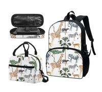 Garronmavis Juego de mochila tropical Hawaii, Van Gogh The Starry Night, bolsa de almuerzo aislada con diseño de flecha tribal perezoso, caja de lápices duradera, Forest Party Zoo Animal, Juego de