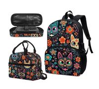 Garronmavis Juego de mochila tropical Hawaii, Van Gogh The Starry Night, bolsa de almuerzo aislada con diseño de flecha tribal perezoso, caja de lápices duradera, Gato bohemio étnico tribal, Juego de