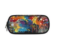 Garronmavis Mandala Plants - Estuche para lápices para niños y niñas, diseño de cabeza de vaca y flores, bolsa duradera para lápices, Pinturas coloridas de graffiti salpicando, Mochila escolar