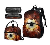 Garronmavis Mochila deportiva para amantes del fútbol de 17 pulgadas, color marrón rojizo, portátil, impermeable, duradera, bolsa de almuerzo térmica, bolsa de almacenamiento de papelería de llama de