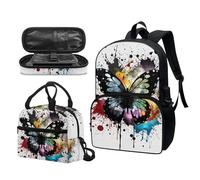 Garronmavis Tiger Paper Carving - Juego de 3 mochilas de galaxia, aisladas, gran capacidad, bohemio, mandala, estuche, Pintura Splash Butterfly, Juego de mochila escolar