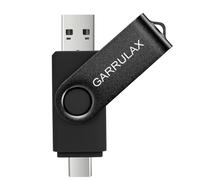 GARRULAX Memoria USB 2 en 1 OTG tipo C USB 2.0 giratoria, almacenamiento de fecha, pulgar pendrive para teléfonos inteligentes Android, MacBook, tabletas, PC (negro, 128 GB)