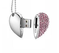 GARRULAX Memoria USB 3.0 de alta velocidad con forma de corazón de diamante de 32 GB (rosa)