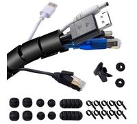 Garrulo Cubre Cables, Recoge Cables 3M Φ 22mm, Organizador Cables con 10 Soportes de Cables de Silicona+10 Bridas para Cables+2 Cinta Autoadhesiva de 1M+1 Clip Guía - Negro