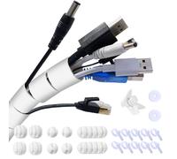 Garrulo Cubre Cables, Recoge Cables 3M Φ 28mm, Organizador Cables con 10 Soportes de Cables de Silicona+10 Bridas para Cables+2 Cinta Autoadhesiva de 1M+1 Clip Guía - Blanco