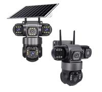 Garsent Cámara Solar WiFi Inalámbrico WiFi Tres Lentes Cámara de Seguridad Solar 360 ° Pan e Tilt, Smart AI Human Detection Tracking Color Night Vision 2 Way Talk Siren Alarm