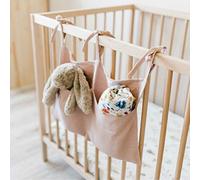 Garsent Organizador de Almacenamiento Colgante para Cuna de bebé con 2 Bolsillos Correas Ajustables para Pañales de bebé Estante de Almacenamiento de Juguetes Gris Lino 50,8 X 30,4 Cm para (PINK)