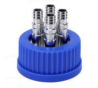 Garsent Tapa de Botella de Seguridad GL45 con Interfaz de Acero Inoxidable 304 de 4 Puertos, Tapa de Llenado de Fase Móvil de Líquido de Laboratorio, Tamaño Grande de 8-10 Mm de Diámetro, Cubierta