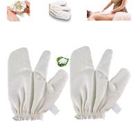 Garshana Gloves Raw Silk Massage Gloves,2PCS Silk Exfoliating Shower Gloves with Elastic Wrist Bands,Dry Brushing Exfoliator,Can Be Used on The Whole Body