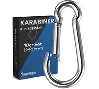 GARSIDURO® Mosquetón de acero inoxidable, juego de 10 unidades, 8 x 80 mm, DIN 5299, acero inoxidable, mosquetón de bombero con cierre a presión, adecuado como llavero o para cargas pesadas y correa