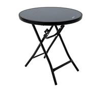 Garsing - Mesa de bistró para exteriores, pequeña mesa auxiliar redonda plegable con mesa de vidrio templado, escritorio de café plegable compacto para uso exterior, color negro
