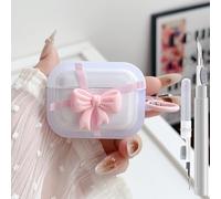 GART00 - Funda transparente para AirPods Pro de 2/1 generación, diseño de lazo 3D femenino de TPU suave a prueba de golpes, funda Kawaii para Apple iPod Pro de 2ª/1ª generación con bolígrafo limpiador