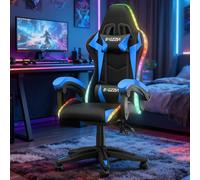 GartistGo Silla de juegos con luces LED, silla reclinable ergonómica con luces RGB, reposacabezas ajustable y soporte lumbar, silla de oficina de piel sintética para computadora, altura e inclinación