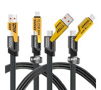 Gartmost Paquete de 2 cables de carga rápida 4 en 1, transferencia de datos, 6.65 pies, cable trenzado de 65 W, USB C USB A e IP, cable de carga múltiple para teléfono/almohadilla/más