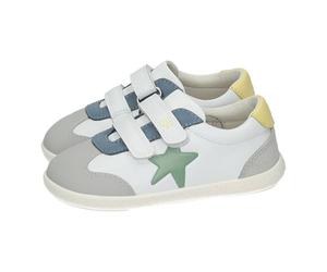 Garvalín 262320-C863 Calzado Respetuoso Barefoot Infantil con Doble Cinta Textil Adhesiva, Puntera Ancha y Suela Flexible Blanca Azul Gris NIÑO Deportivos Blanco 24