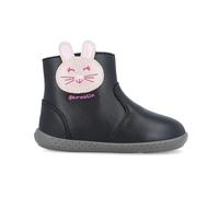 Garvalín Bota Barefoot Bebé Niña 251301-A054 | Botita Negra con Conejo Rosa | Interior Acolchado | Suela Flexible Antideslizante
