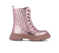 Garvalín Bota Niña 251567-C032 | Botines Rosa Metalizado con Estrellas Bordadas | Cierre con Cordones y Cremallera Lateral