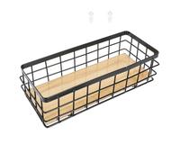 GARVALON 1 Cesta Colgante de Hierro con Base de Madera para Escritorio, Diseño Compacto y Gran Capacidad, Acabado Negro, Almacenamiento y Práctico, Adecuado para Oficina y Hogar