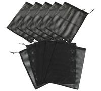GARVALON 10 Piezas Bolsa de Malla Negra con Cordón Unidades Resistente Poliéster para Deportes Natación Golf Almacenamiento Multiusos Hogar Playa Camping