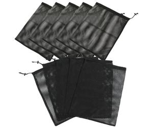 GARVALON 10 Piezas Bolsa de Malla Negra con Cordón Unidades Resistente Poliéster para Deportes Natación Golf Almacenamiento Multiusos Hogar Playa Camping