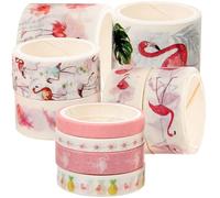 GARVALON 10 Rollos Cinta Washi Decorativa Flamingo para Manualidades DIY Cinta Adhesiva Estética para Diario y Scrapbooking con Diseño Vintage Colores Pastel para Proyectos Creativos