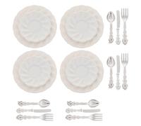 GARVALON 12 Accesorios de Cocina de Aleación Plateada Set de Plato Tenedor Cuchillo y Cuchara Decoración Detallada para Micrococina