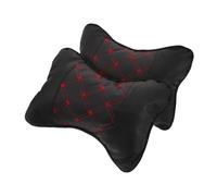 GARVALON 2 piezas Almohadas para Coche con Núcleo de Algodón PP y Cubierta PU Negra con Costuras Rojas Cojines Cervicales Suaves y Duraderos Diseño y Transpirable para Conductor y Viaje