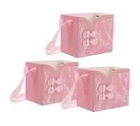 GARVALON 3 Piezas Caja para Envolver Flores con Asa 3 Piezas Rosa Contenedor Floral Retro Chino con Cierre Decorativo, Estuche para Arreglos en Bodas, Cumpleaños y Celebraciones Obsequios