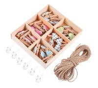 GARVALON 30 Piezas Mini Pinzas de Madera con Forma de Corazón para Colgar Fotos Accesorios para Decoración de Paredes Incluye Cuerda de Yute y Clavos para Manualidades y Decoración Festiva