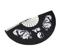 GARVALON Abanico Plegable Negro de Acero Inoxidable para Tai Chi y Artes Marciales, Ventilador Portátil de Mano Diseño Chino Tradicional, Abanicos Bailarines para Fitness y Kung Fu