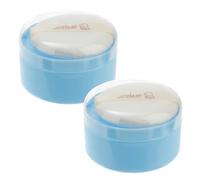 GARVALON Caja para Borlas de Talco para Bebés, 2 Piezas, Esponja Redonda, Estuche Práctico de Plástico Azul, Cuidado Delicado y Fácil Aplicación para Piel Infantil