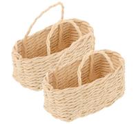 GARVALON Cesta Miniatura para Casa de Muñecas 2 Piezas Cesta Pequeña Cuadrada de Hierba Organizador Decorativo Beige para Flores y Micro Paisajes Accesorio para Decoración de Casas de