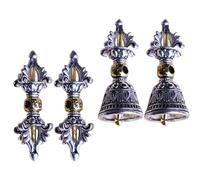 GARVALON Colgante de Cruz Budista de Metal Vintage 4 Piezas Vajra y Campana Tibetana, Llavero Retro para Mochila, Decoración Artesanal para Amuleto y Colección